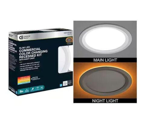 Commercial Electric 8 in. Canless Adjustable CCT Integrated LED Recessed Light Trim with Night Light 1800 Lumens - Lot 538