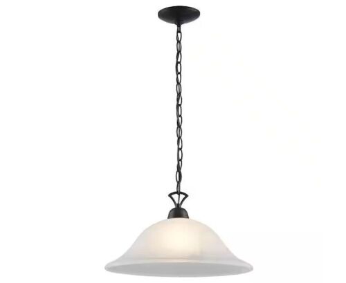 Bel Air Lighting Aspen 1-Light Oil Rubbed Bronze Pendant Light Fixture with Bell Shaped Marbleized Glass Shade - Lot 625