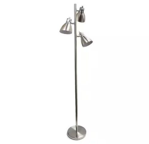 Simple Designs 64 in. Metal 3-Light Tree Brushed Nickel Floor Lamp - Lot 632