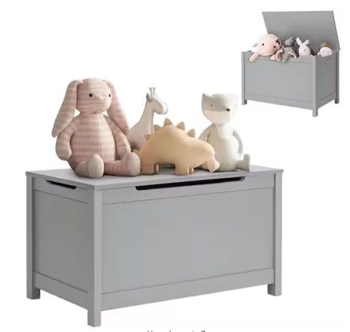 YOFE Gray Wooden Kids Toy Box/Bench/Chest with Safety Hinged Lid  - Lot 638