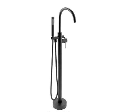 AKDY 1-Handle Freestanding Floor Mount Tub Faucet Bathtub Filler with Hand Shower in Matte Black - Lot 726