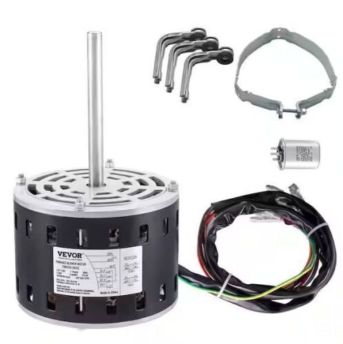 VEVOR 1/3 HP Furnace Blower Motor 5.2 in. Shaft Length 110/120-Volt 1075 RPM 4 Speeds CW/CCW Rotation with 11 in. Hold Hoop - Lot 729