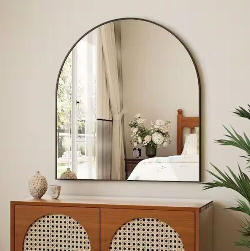 GLSLAND 32 in. W x 34 in. H Arch Metal Framed Wall Mirror Black - Lot 755