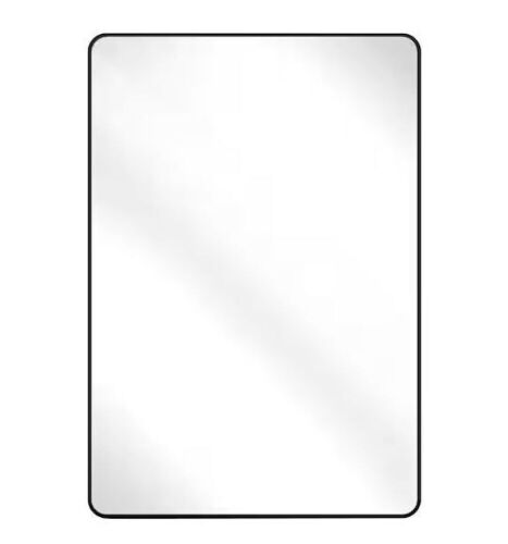 XRAMFY 26 in. W x 38 in. H Rectangular Aluminum Alloy Framed Rounded Black Wall Mirror - Lot 796