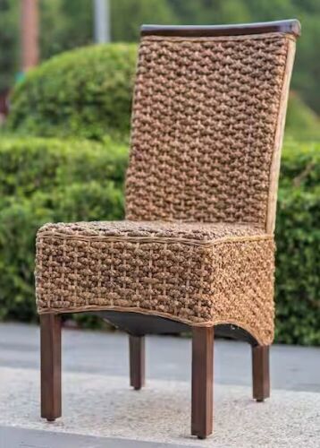 Bunga Hyacinth Salak Brown Weave Dining Chairs with Mahogany Hardwood Frame, Set of 2 - Lot 75