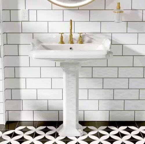 Hanikes 23 in. White Vitreous China Rectangular Pedestal Bathroom Sink With Overflow - Lot 63