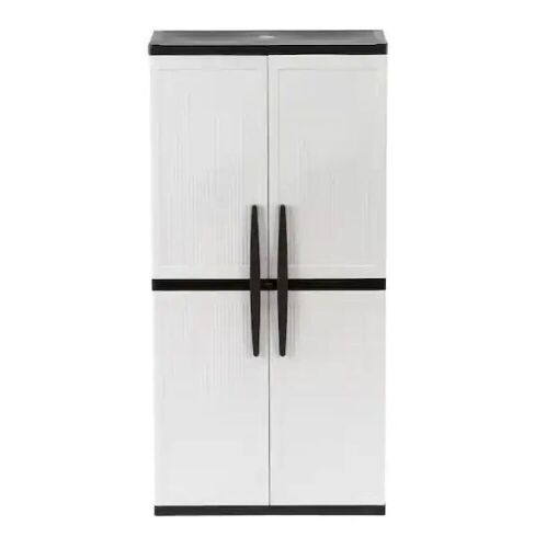 HDX Plastic Freestanding Garage Storage Cabinet With Lockable Doors and Shelves in Gray, 35 in. W x 71 in. H x 18 in. D - Lot 64