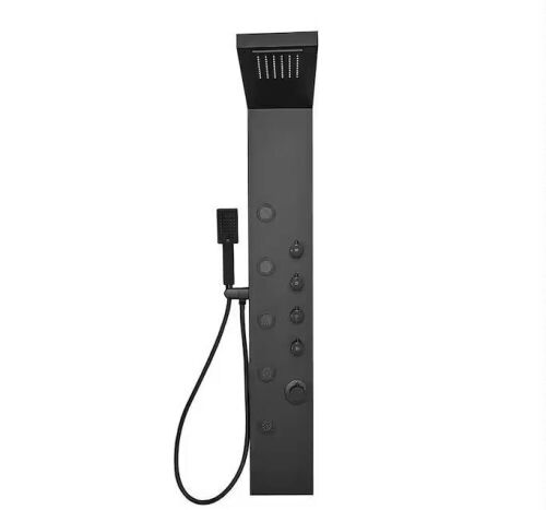 BWE 5-Jet Rainfall Shower Tower Shower Panel System with Rainfall Waterfall Shower Head and Shower Wand in Matte Black - Lot 68