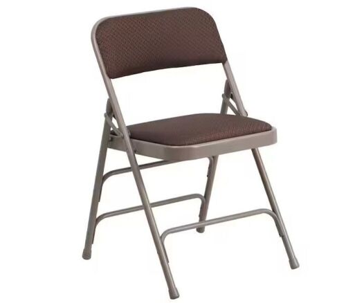 Flash Furniture Hercules Series Curved Triple Braced & Double Hinged Brown Patterned Upholstered Metal Folding Chair, 4 Pack  - Lot 839