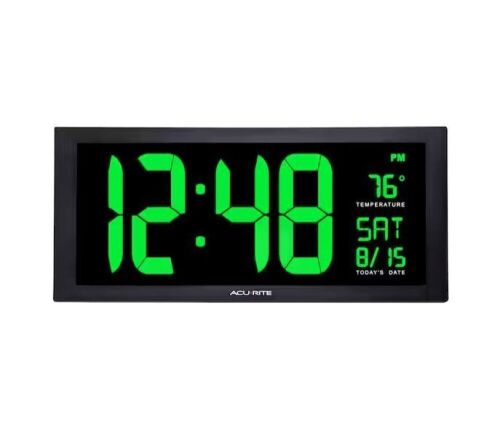 AcuRite 18 in. Large LED Clock with Indoor Temperature in Green Display - Lot 844