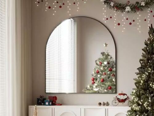 XRAMFY 32 in. W x 34 in. H Arched Black Modern Aluminum Alloy Framed Wall Mirror - Lot 856