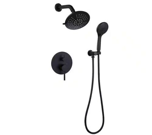 BWE Single-Handle 2-Spray Round High Pressure Shower Faucet in Matte Black - Lot 202