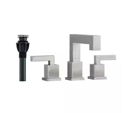 waterpar 8 in. Widespread Double Handle Bathroom Faucet with Pop Up Drain and Water Supply Lines in Brushed Nickel - Lot 203