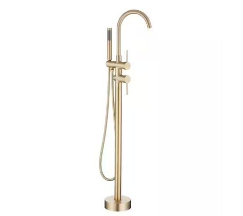 androme 2-Handle Drip-Free Claw Foot Tub Faucet with 360° Rotation in Brushed Gold - Lot 204