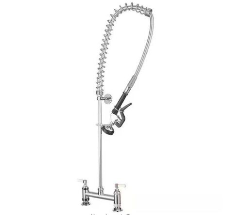 BWE Commercial Pull Down 2-Handle Deck Mount Pre-Rinse Spray Utility Kitchen Faucet Space Saver in Polished Chrome - Lot 205
