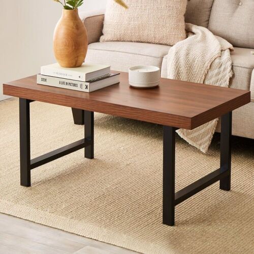 Modern Butcher Block Top Rectangular Coffee Table w/ Metal Legs - 44in - Missing 2 Screws  - Lot 607