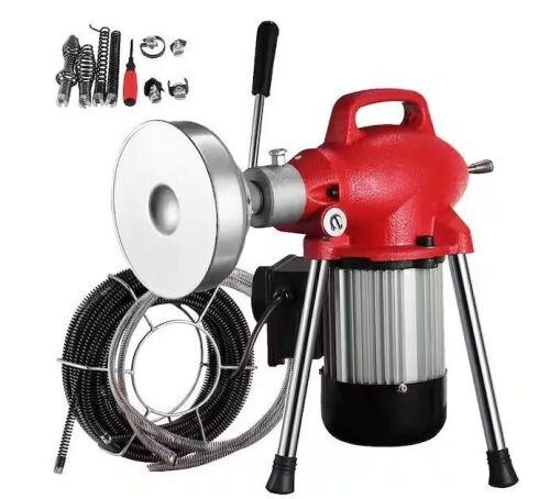 VEVOR Sewer Machine 500-Watt Electric Drain Auger Autofeed with 75 ft. x 5/8 in. Snakes, 6 Cutters for 3/4 in. to 4 in. Pipe - Lot 610