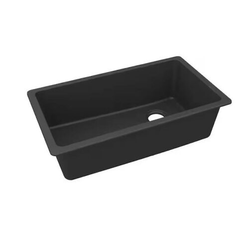  Elkay Quartz Classic 33 in. Undermount Single Bowl Matte Black Granite/Quartz Composite Kitchen Sink  - Lot 613