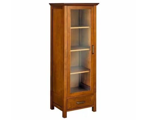 Teamson Home Avery 17 in. W x 48.5 in. H x 13.5 in. D Oil Oak Freestanding Bathroom Storage Linen Cabinet with Drawer - Lot 615