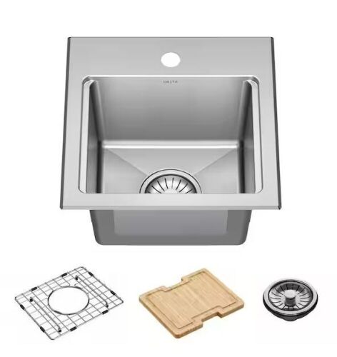 Delta Emery 15 in. Drop-In/Undermount Single Bowl 18 Gauge Stainless Steel Kitchen Workstation Sink with Accessories - Lot 706