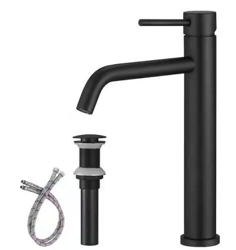 BWE Single Hole Single Handle Bathroom Vessel Sink Faucet With Pop Up Drain Without Overflow in Matte Black - Lot 718