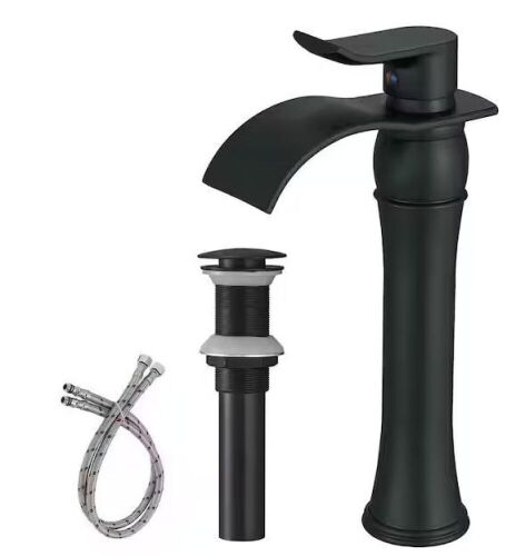 BWE Waterfall Single Hole Single-Handle Vessel Bathroom Faucet With Pop-up Drain Assembly in Matte Black - Lot 800