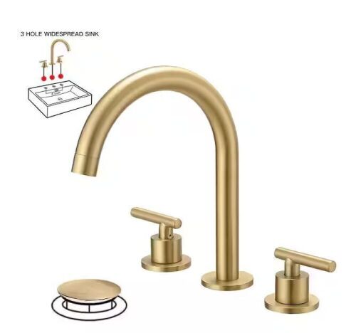 BWE 8 in. Widespread Double Handle High-Arc Bathroom Faucet Water-Saving With Drain Kit In Brushed Gold - Lot 801