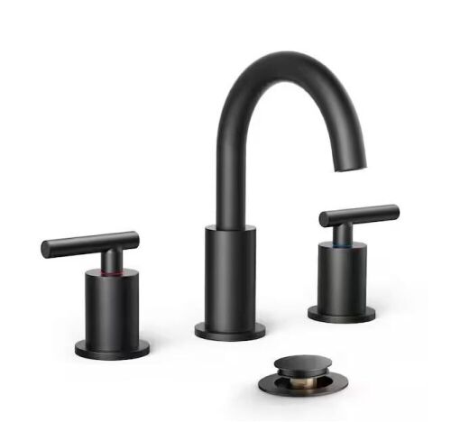 ANZA 8 in. Widespread Double Handle Bathroom Faucet with Ceramic Disc Valve in Matte Black - Lot 802