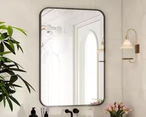 GLSLAND 26.1 in. W x 37.8 in. H Rectangular Metal Framed Wall Mirror Black - Lot 733