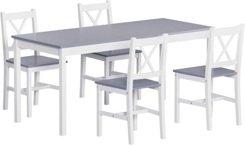  47.2 inch Pine Wood Kitchen Table with 4 Chairs, White & Grey  - Lot 49