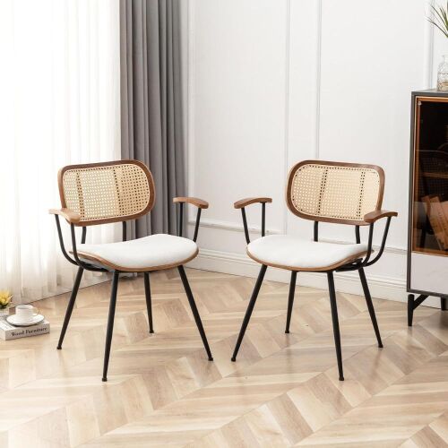  Linen Fabric & Rattan Dining Room Chairs,  Set of 2 - Lot 47