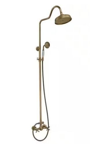 BWE 2-Spray Round High-Pressure Wall Bar Shower Kit with Hand Shower 2 Cross Handles Mixer Shower System Taps in Antique - Lot 20