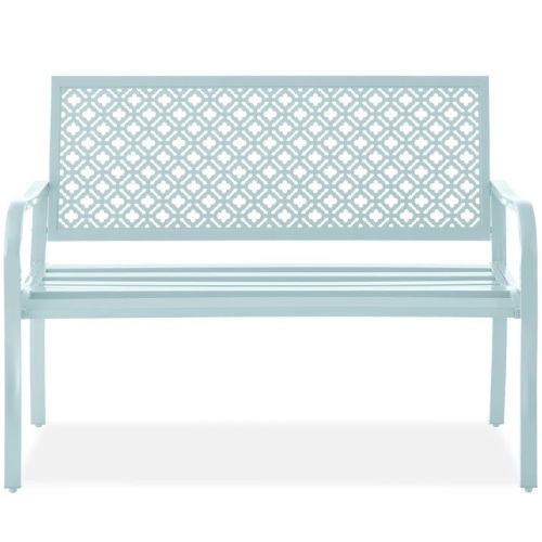 Indoor Outdoor Steel Bench w/ Geometric Backrest, Foot Levelers - Lot 6104