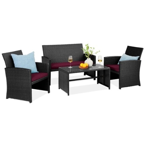 4-Piece Outdoor Wicker Conversation Patio Set w/ 4 Seats, Glass Table Top - Lot 6137