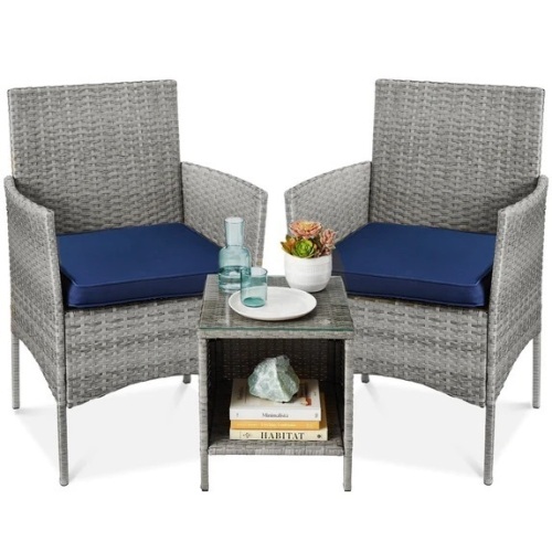3-Piece Outdoor Patio Wicker Bistro Set w/ Side Storage Table - Lot 6170