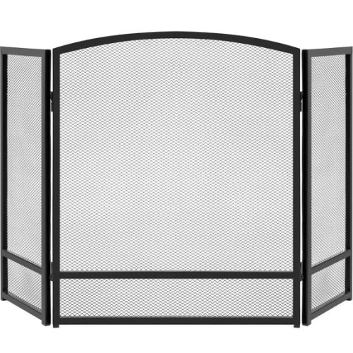 3-Panel Simple Steel Mesh Fireplace Screen w/ Worn Finish - 47.5x27.25in - Lot 6114