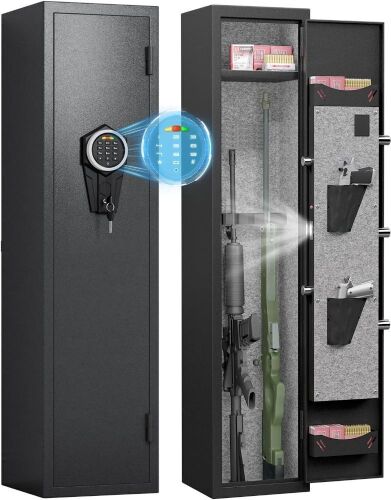  Quick Access Gun Safe for Rifles and Shotguns with Adjustable Gun Support & Removable Shelf, Dual Alarm & Mute Mode  - Lot 79