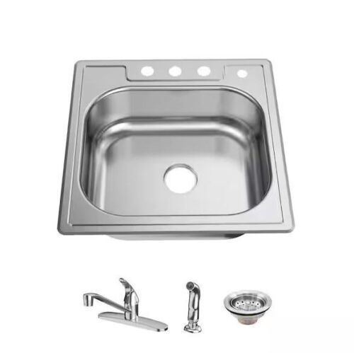 Glacier Bay All-in-One Top Mount 20G Stainless Steel 25 in. Single Bowl Kitchen Sink with Faucet & Strainer  - Lot 92