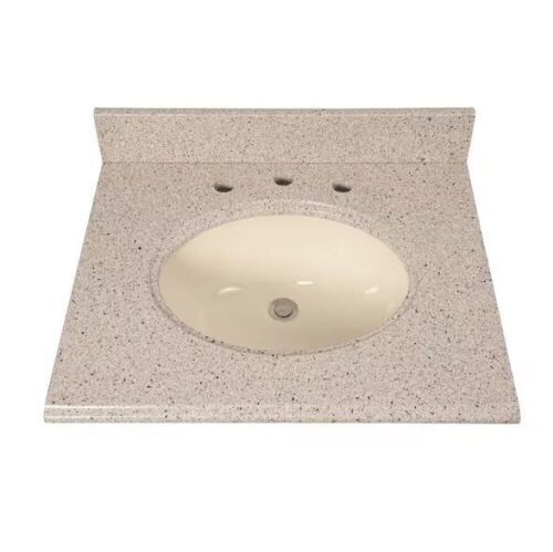 Home Decorators Collection 25 in. W x 22 in D Granite Beige/Bisque Round Single Sink Vanity Top in Beige - Lot 150