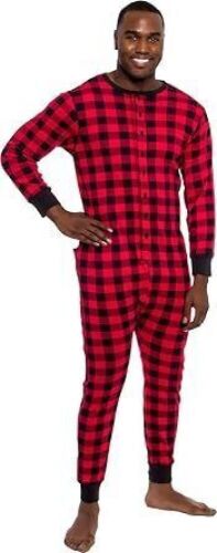 Case of (12) Men's Buffalo Plaid One Piece Pajamas, X-Large - Lot 162