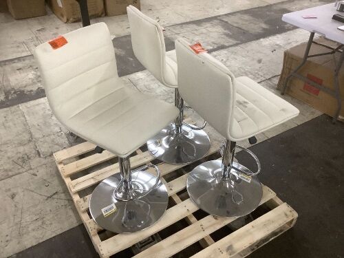 Lot of (3) White Upholstered Vinyl Adjustable Bar or Counter Height Stool  - Lot 180