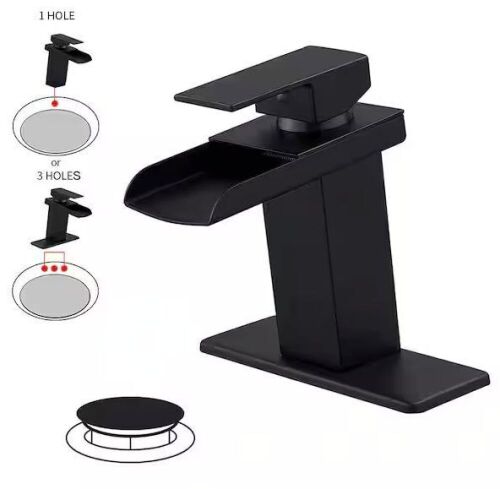 BWE Waterfall Single Hole Single-Handle Low-Arc Bathroom Faucet With Pop-up Drain Assembly in Matte Black - Lot 269