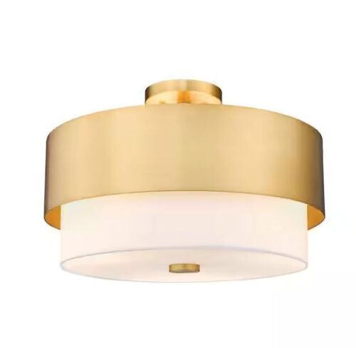 Counterpoint 18 in. 3-Light Modern Gold Semi Flush Mount Light with White Glass Shade - Lot 297
