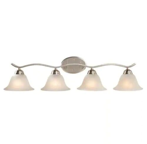 Hampton Bay Andenne 34.3 in. 4-Light Transitional Brushed Nickel Vanity Light Fixture with Marbleized Glass Shades - Lot 381