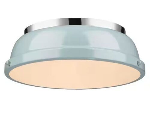 Golden Lighting Duncan 14 in. 2-Light Chrome Flush Mount with Seafoam Shade - Lot 383