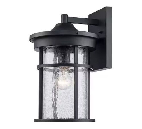 Bel Air Lighting Avalon 14.5 in. 1-Light Black Outdoor Wall Light Fixture with Clear Crackled Glass - Lot 385