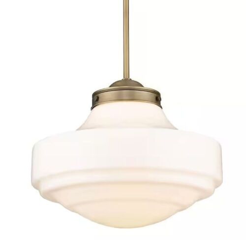Golden Lighting Ingalls 1-Light Modern Brass Vintage Milk Glass Standard Pendant Light - Lot 388