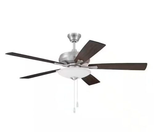 Eos 3 Light Bowl 52 in. Indoor Dual Mount Brushed Nickel Finish Ceiling Fan with Reversible Driftwood/Walnut Blades - Lot 393
