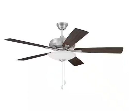 Eos 3 Light Bowl 52 in. Indoor Dual Mount Brushed Nickel Finish Ceiling Fan with Reversible Driftwood/Walnut Blades - Lot 394
