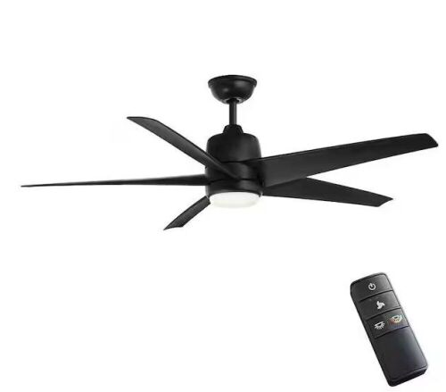 Hampton Bay Mena 54 in. White Color Changing Integrated LED Indoor/Outdoor Matte Black Ceiling Fan with Light Kit and Remote Control - Lot 398